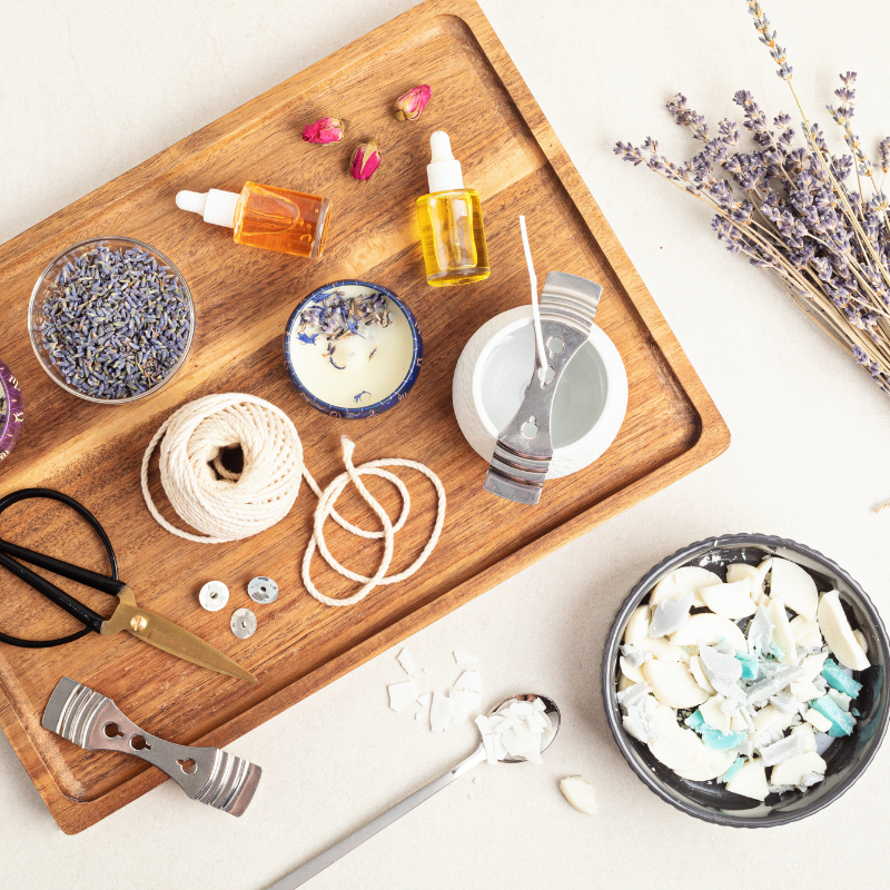 tools for making handmade soy candle.