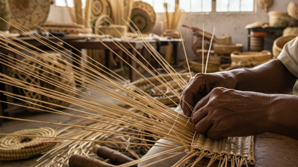 artisan weaving in a craft workshop.